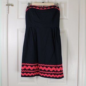 Vineyard Vines Ric Rac Strapless Sweetheart Neck Preppy Dress in Navy & Pink